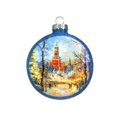 Елочная игрушка стеклянная декорированная "Медальон - Новогодняя Москва"