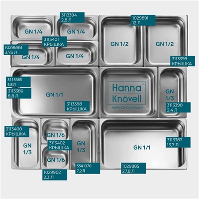 Гастроёмкость GN 1/1 Hanna Knövell, 20 мм, 53×32.5×2 см, толщина 0.6 мм, нержавеющая сталь