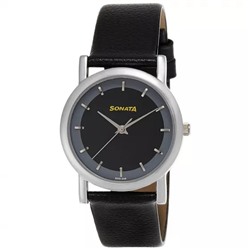 Наручные часы с черным ремешком, Double Round Dial Watch, произв. Sonata