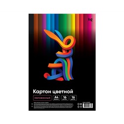 Картон цветной, А4 двустор., BG, 16 л., 16 цв., мелованный, в пакете