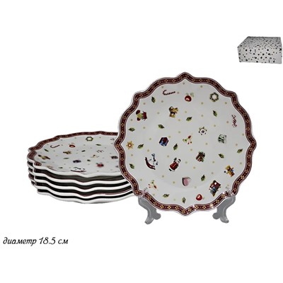 105-607 Набор из 6 тарелок 18,5см. НОВЫЙ ГОД в под.уп.(х12) Фарфор