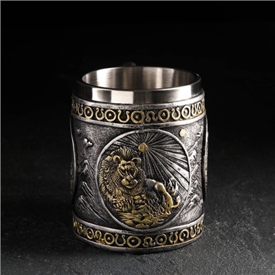 Кружка средневековая «Лев», 400 мл, нержавеющая сталь, серебристая