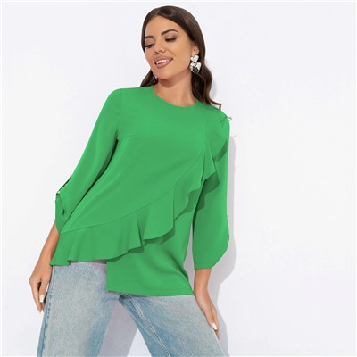 Блуза с воланом, Я пришла блистать (изумрудная)