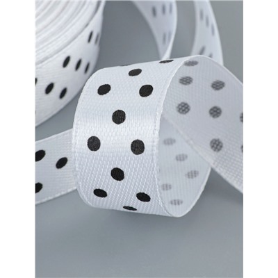 Лента атласная «Горошек», 15 мм, 23±1 м, белая №001