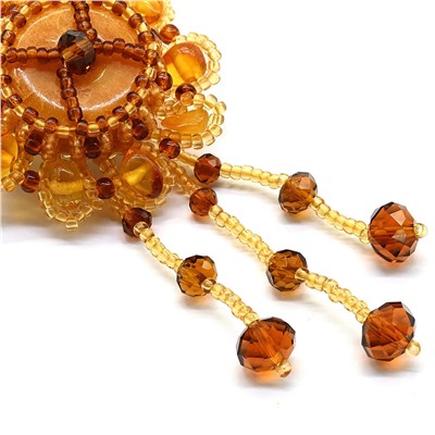 Брошь с янтарём и бисером Подсолнух 38*38мм цв.лимонный