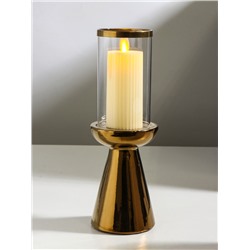 Подсвечник на 1 свечу «Гладь», керамика, стекло, d=8 см, золото, 10×10×29.5 см