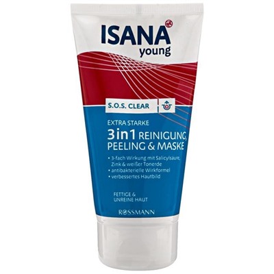 ISANA Young S.O.S. Clear extra starke 3in1 Reinigung, Peeling & Maske Сос Пилинг и Маска 3в1 очищение, пилинг и маска для жирной и поврежденной кожи 150 г