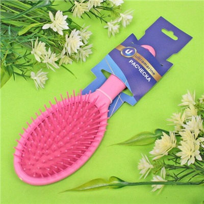 Расческа массажная "Lady Brush", форма овальная, цвет фуксия, 22,5*7см (блистер Ultramarine)