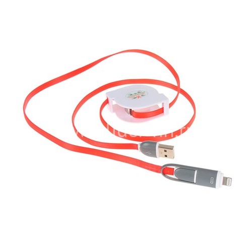 USB кабель 2в1 для iPhone 5/6/6Plus/7/7Plus и micro USB 1.0 м (красный) АВТОСМОТКА