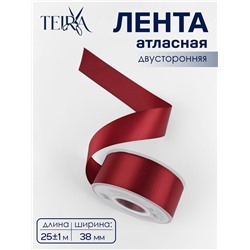 Лента атласная TEIRA, двухсторонняя, 38 мм, 25±1 м, бордовая №0789