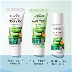 Дорожный набор из 3 средств для лица с экстрактом Алоэ Sadoer (Пенка + Тонер + Гель), 20*20*20 гр.