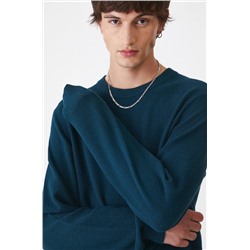 Sweter bawełniany męski z fakturą  kolor turkusowy