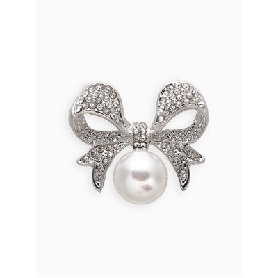 Брошь «Жемчужинка» классический бантик, цвет белый в серебре