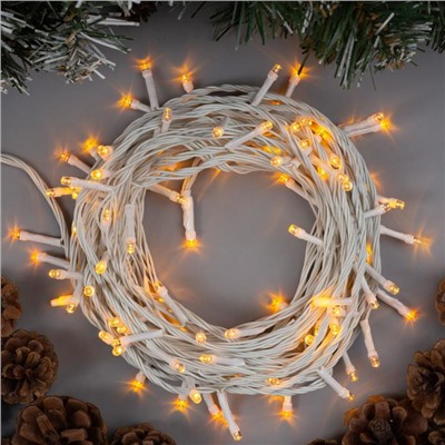 Гирлянда «Нить» 10 м, IP20, белая нить, 100 LED, 8 режимов, 220 В, свечение жёлтое