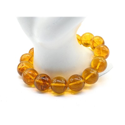 Браслет из янтаря шарик 14мм медовый