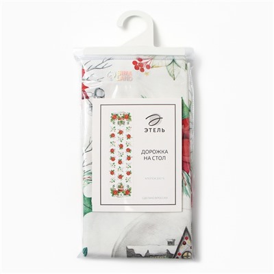 Дорожка на стол новогодняя Christmas red flowers 40×147 см, 100% хлопок, саржа 190г/м², белая