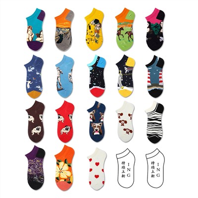 Summer oil painting socks, light -mouth cotton tide brands, socks, men's foreign trade European and American short gangs, children wholesale children