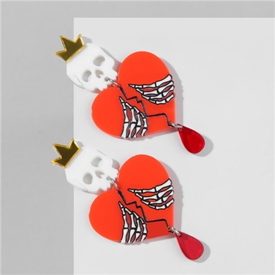 Серьги акриловые «Сердца» скелетов королей, цветные в серебре