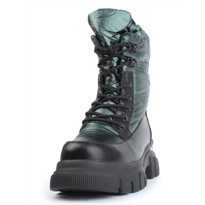 02-FAR137-3Z GREEN/BLACK Дутики женские (искусственная кожа, плащевая ткань, шерсть)