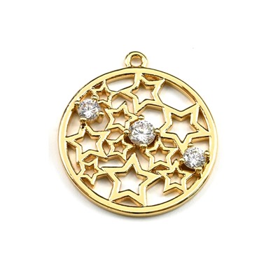 Подвеска круг 19*21мм с фианитами, золотистая
