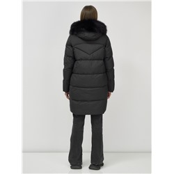 Куртка женская зимняя с мехом енот премиум класса черного цвета 3132Ch