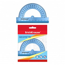 Транспортир пластик ErichKrause Ice Metallic 180°/10см голубой 57908/20/Россия