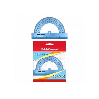 Транспортир пластик ErichKrause Ice Metallic 180°/10см голубой 57908/20/Россия