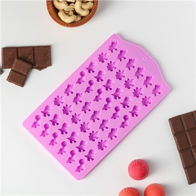 Форма для мармелада Доляна «Дино», силикон, 19×11.7 см, 48 ячеек (1.9×1 см), МИКС