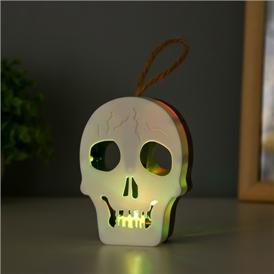 Фигурка светящаяся RISALUX «Череп», LED-ночник, 1 Вт, RGB, от батареек LR1130, бело-чёрный, 9.5×4×5 см