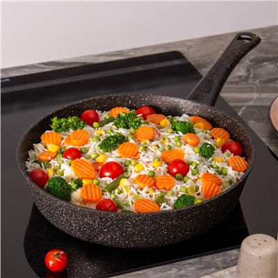 СКОВОРОДА AGNESS ГЛУБОКАЯ С АНТИПРИГАРНЫМ "МРАМОРНЫМ" ПОКРЫТИЕМ, СЕРИЯ GRANITE, 28Х6,6СМ