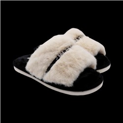 Тапочки меховые 10215 черно бежевые