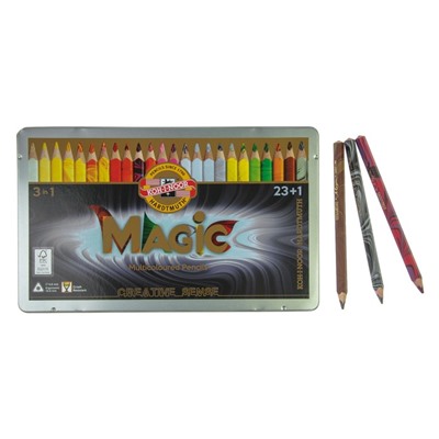 Карандаши цветные 24 цвета Koh-I-Noor 3408 Magic + карандаш-блендер, в металлическом пенале