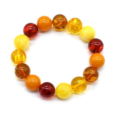 Браслет из янтаря шарик 14мм ассорти светлое
