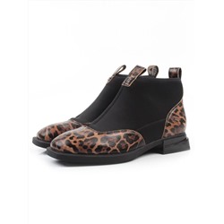 01-B44B-81PC BROWN/LEOPARD Ботинки демисезонные женские (натуральная кожа, текстиль, байка)