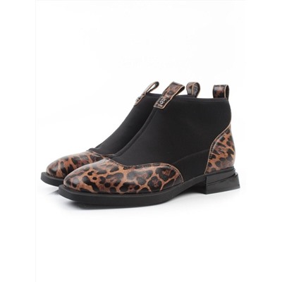 01-B44B-81PC BROWN/LEOPARD Ботинки демисезонные женские (натуральная кожа, текстиль, байка)