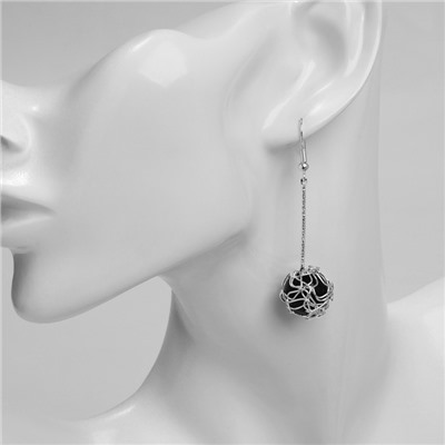 Серьги висячие «Шар плетёный», цвет чёрный в серебре, 6.5 см