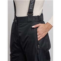 Полукомбинезон утепленный женский зимний горнолыжный черного цвета 7602Ch