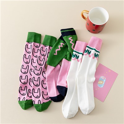 Tide, cartoon demi-season rabbit for men and women, cotton Japanese brand knee socks, mid-length