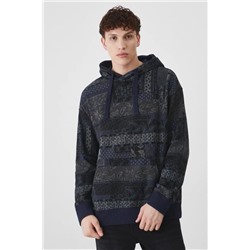 Bluza męska z kapturem wzorzysta kolor granatowy