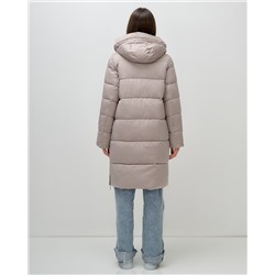 Пальто зимнее утепленное с капюшоном женское светло-коричневого цвета 7637SK