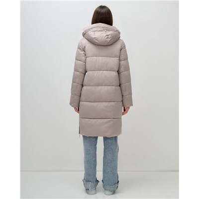Пальто зимнее утепленное с капюшоном женское светло-коричневого цвета 7637SK