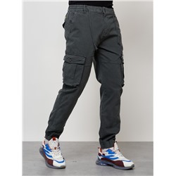 Джинсы карго мужские с накладными карманами темно-серого цвета 2402TC