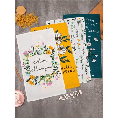 Набор кухонных полотенец Доляна Hello spring, 35×60 см -4 шт., 100% хлопок, вафля 160 г/м²