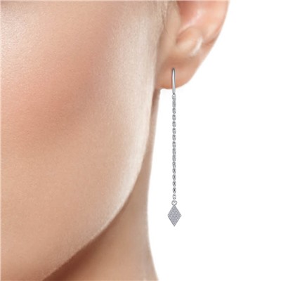 Серьги с фианитом родированные серебро 925*