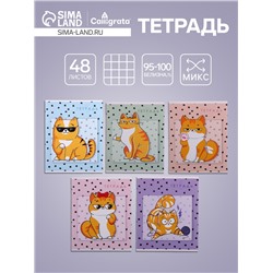 Тетрадь 48 листов в клетку, Calligrata «Коты», обложка мелованный картон, МИКС