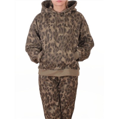 868-6 GREEN/LEOPARD Костюм спортивный зимний женский (95% хлопок, 5% полиэстер)