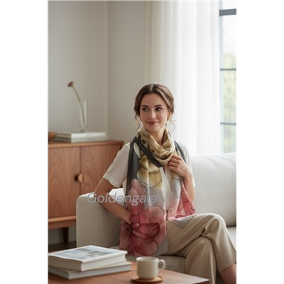 Шарф шифоновый с цветочным рисунком 3D Арт М52/13