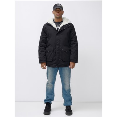 Парка мужская зимняя удлиненная с мехом черного цвета 8753Ch