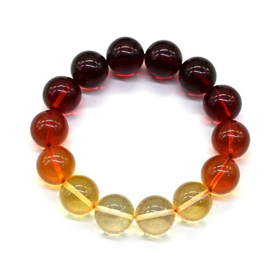Браслет из янтаря шарик 16мм радуга лимонно-вишневый