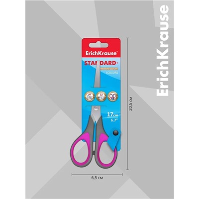 Ножницы ErichKrause Standard+, 17 см, с улучшенной двойной заточкой, ручки с противоскользящими резиновыми вставками, МИКС
